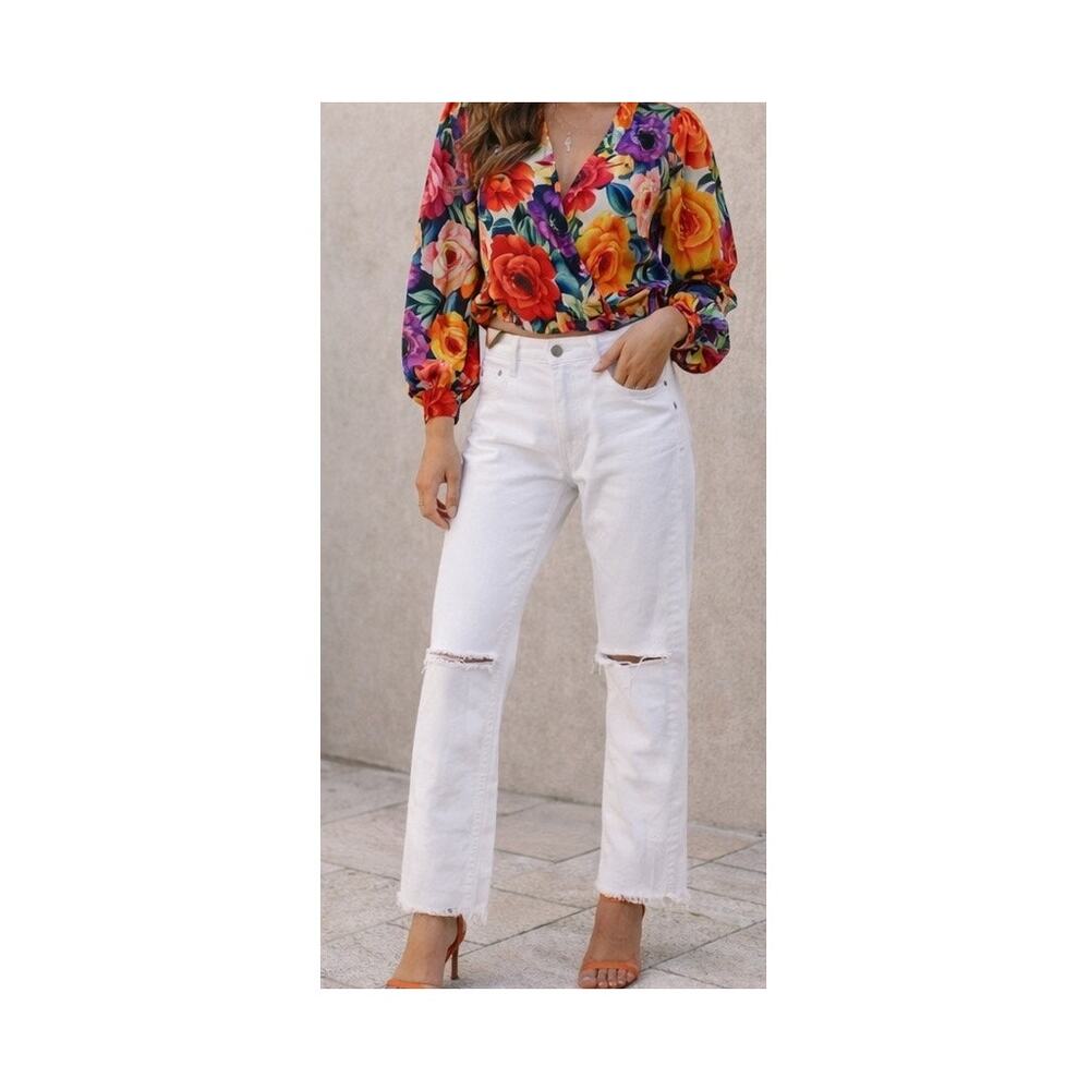 Moussy Vintage White Odessa High-Rise Straight-Leg Women's  Distressed Jeans 27
